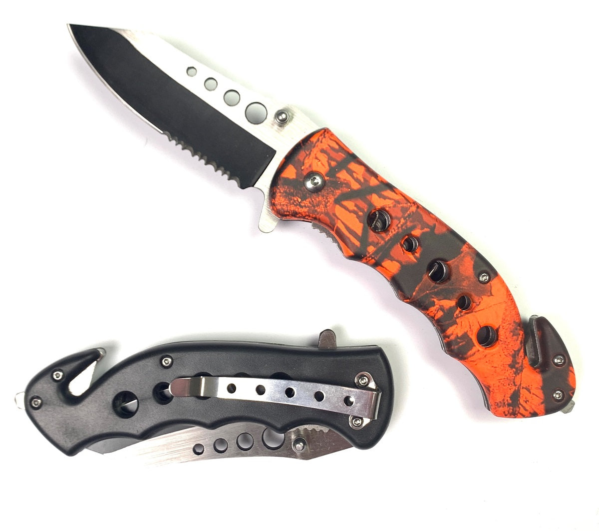 8" Orange Camo Spring Assisted Knife