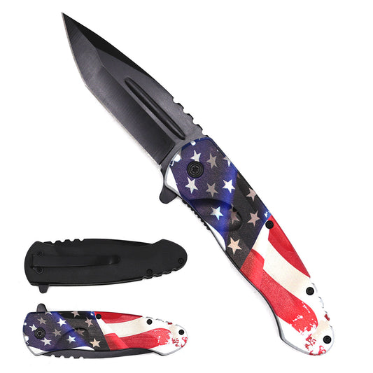 7.75" Spring Assisted Knife US Flag ABS Handle