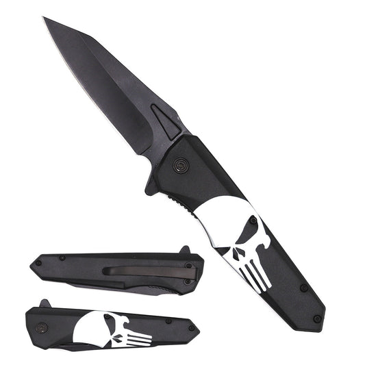 7.75" Spring Assisted Knife Skull ABS Handle