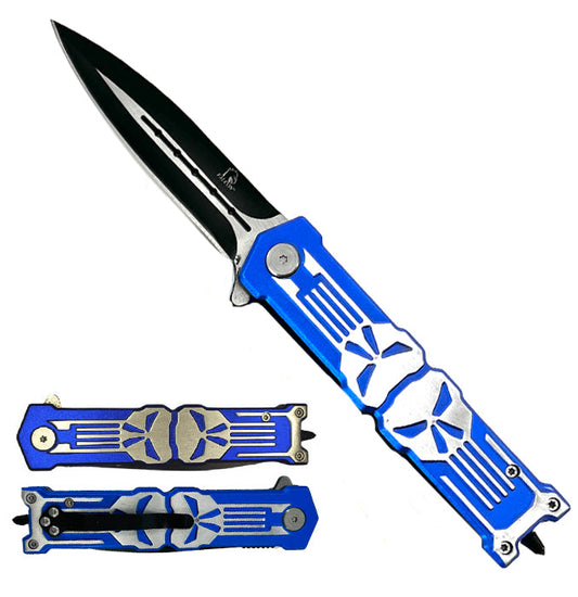 Falcon 7.75" Blue Skull Spring Assisted Knife