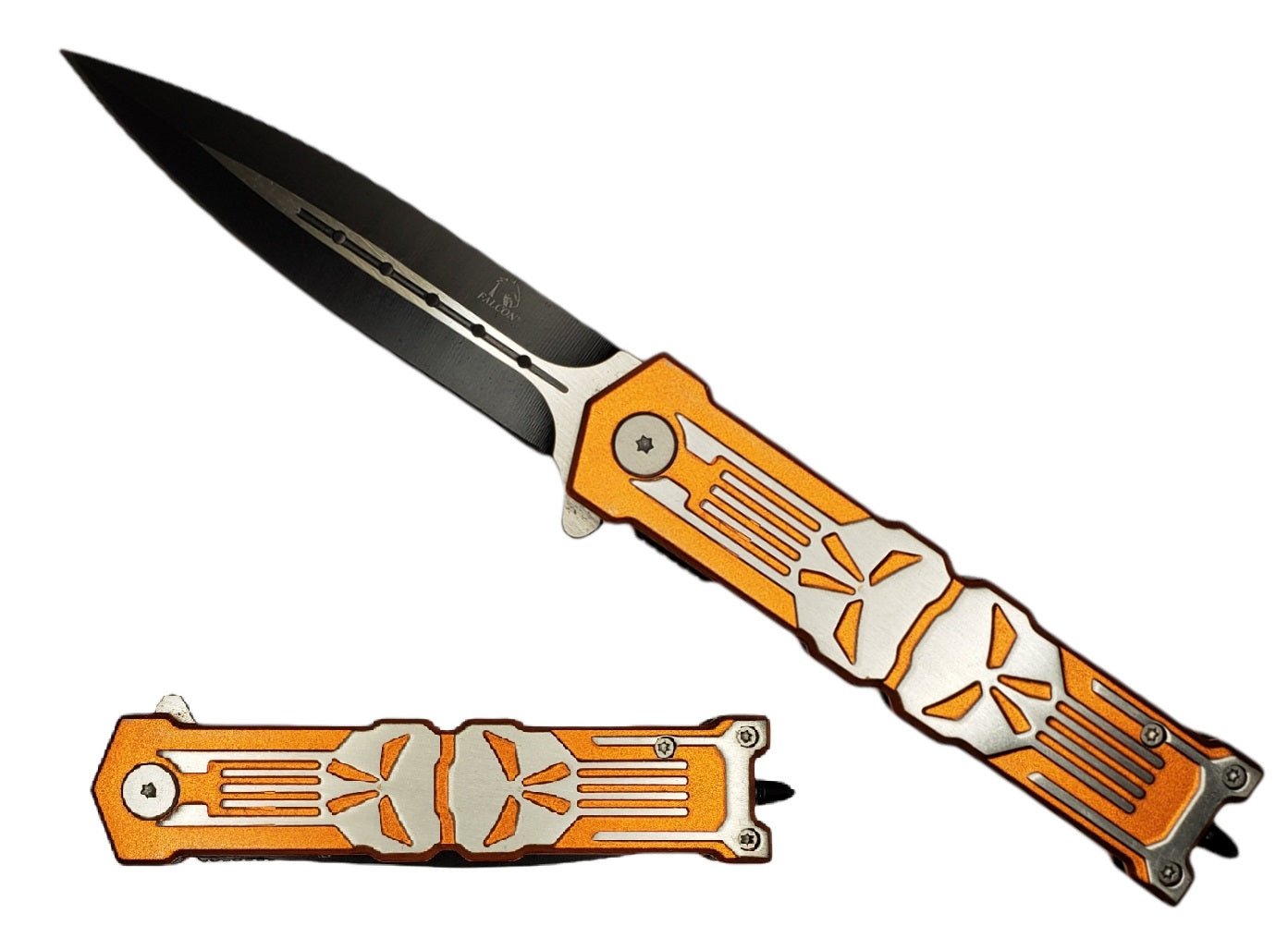Falcon 7.75" Gold Skull Spring Assisted Knife