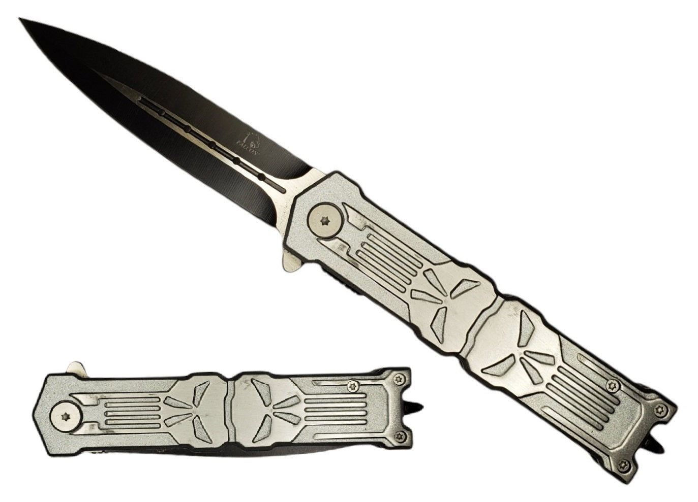 Falcon 7.75" Gray Skull Spring Assisted Knife