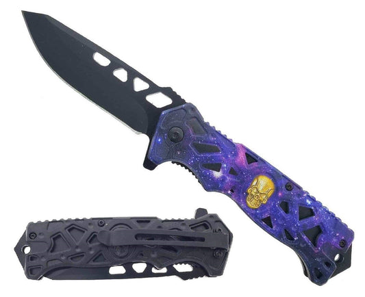 8.5" Spring Assisted Knife Galaxy Skull