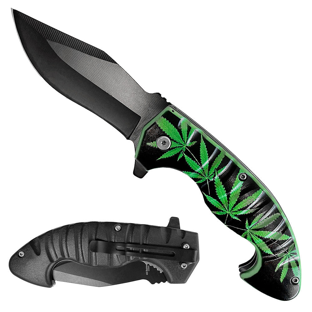 Falcon 8" Overall Semi-automatic Folding Knife 3D ABS Marijuana handle