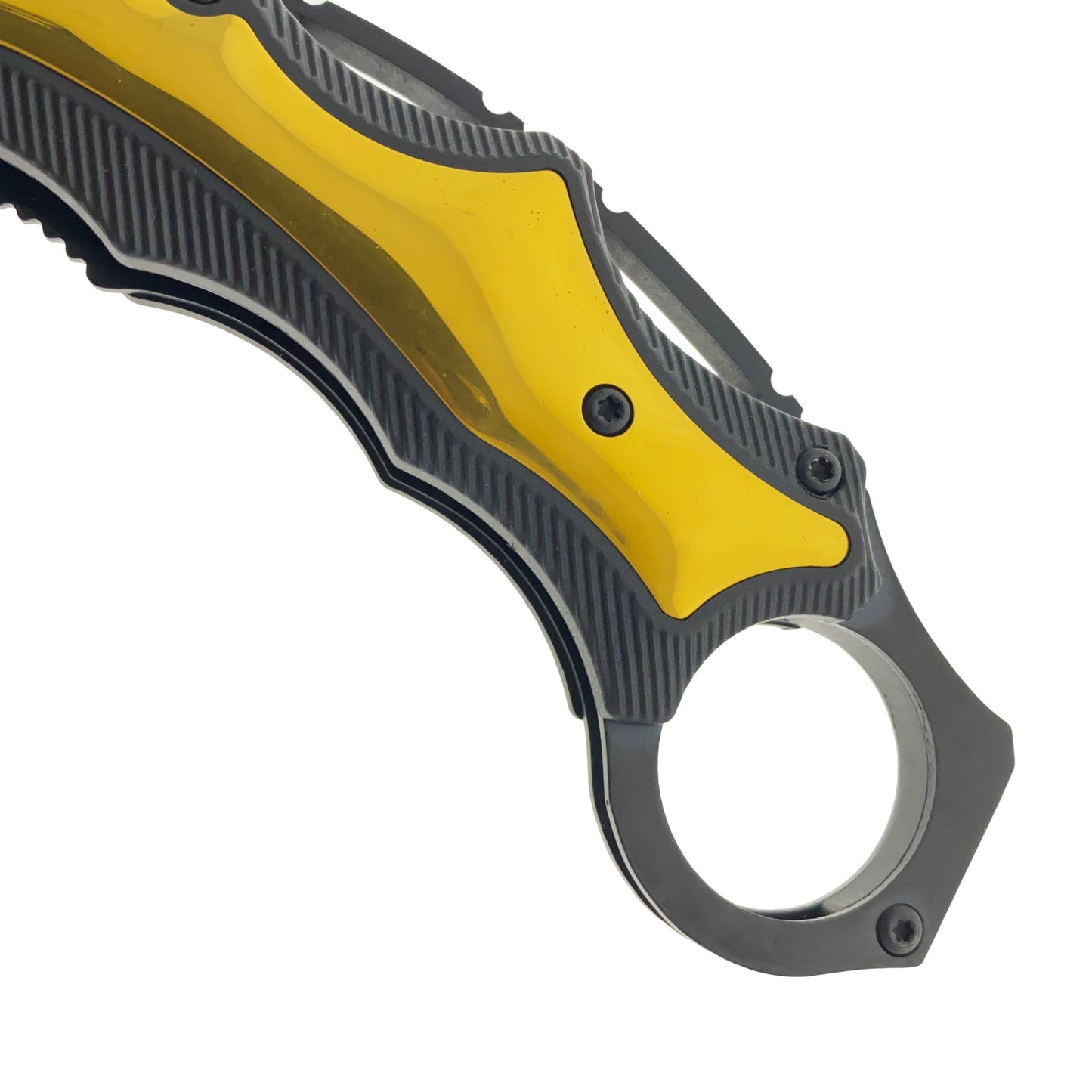 7" Gold Spring Assisted Karambit Gold & Wood ABS handle