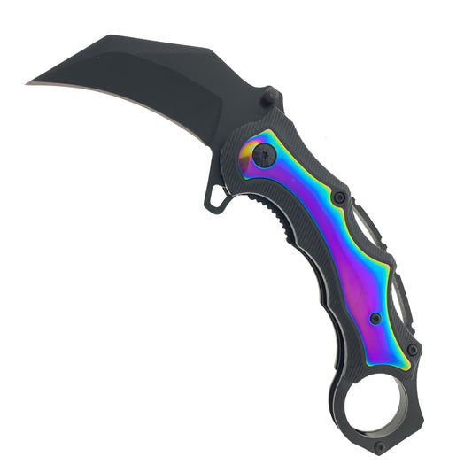 7" Rainbow Spring Assisted Karambit Rainbow ABS handle