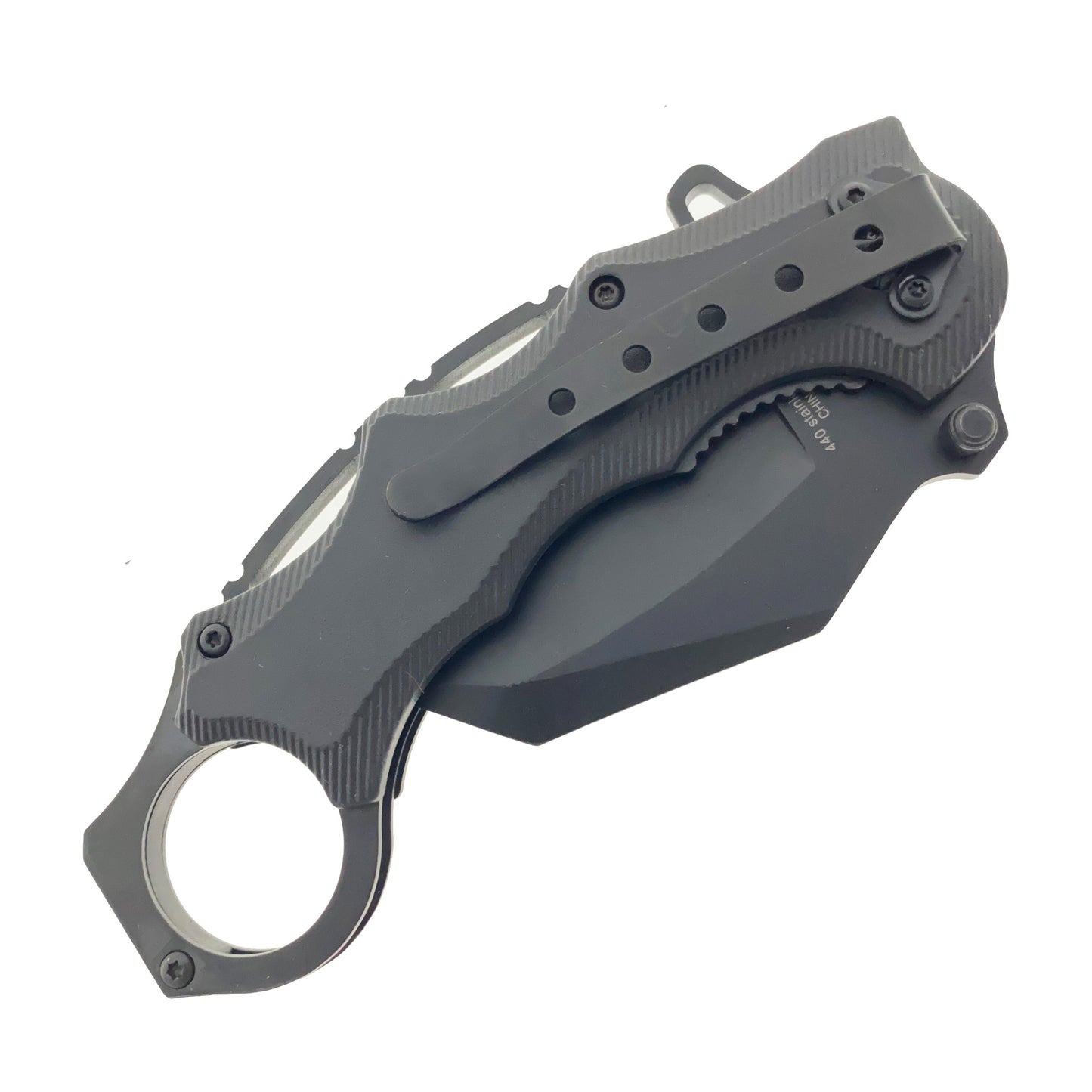 7" Black Spring Assisted Karambit Black & Wood ABS handle