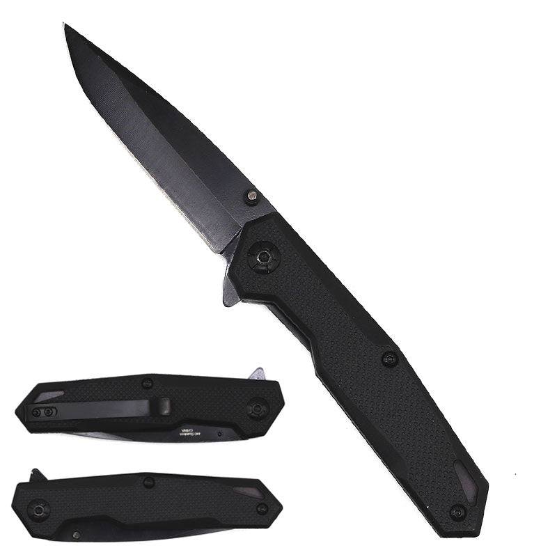 8" Black Spring Assisted Pocket Knife