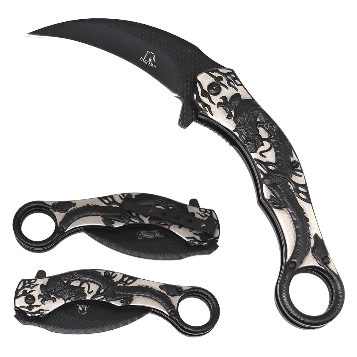 Falcon 8.25 " Overall In Length Black Karambit Knife