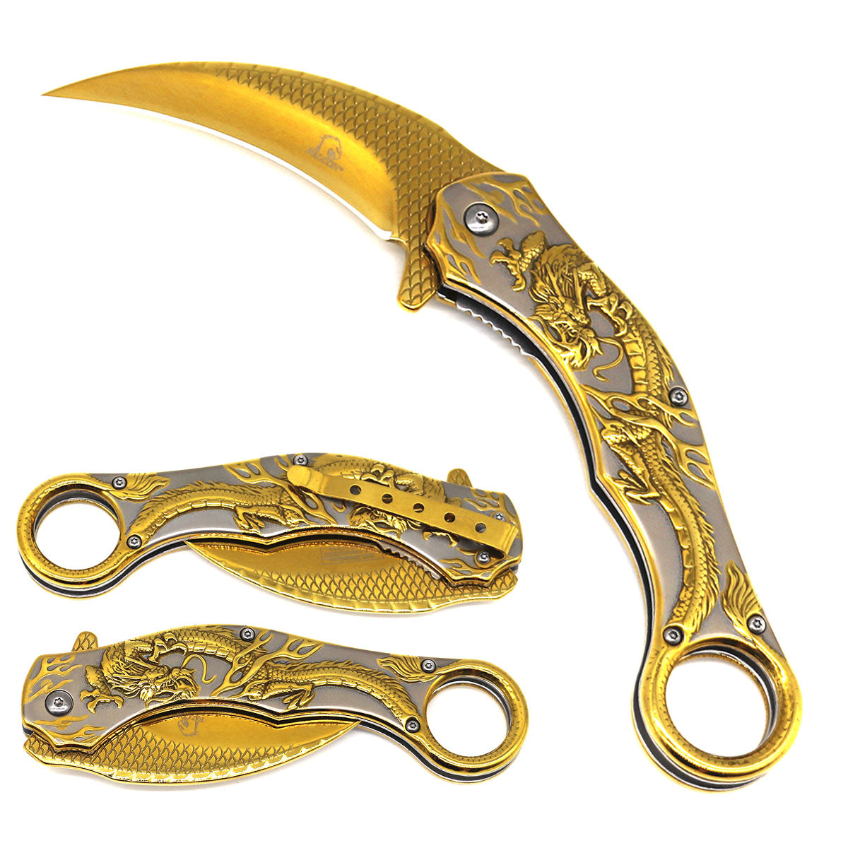 Falcon 8.25 " Overall In Length Gold Karambit Knife