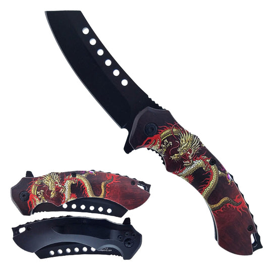 4" Black Blade / Red Dragon Handle / Assisted Knife