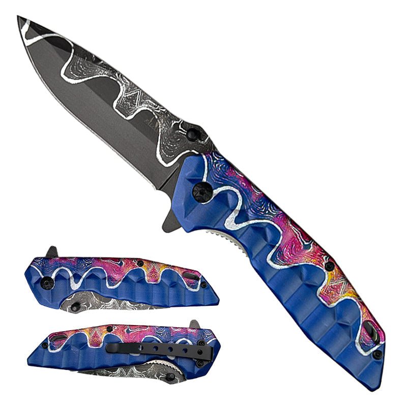 Falcon 8 1/2" Damascus Spring Assisted Pocket Knife