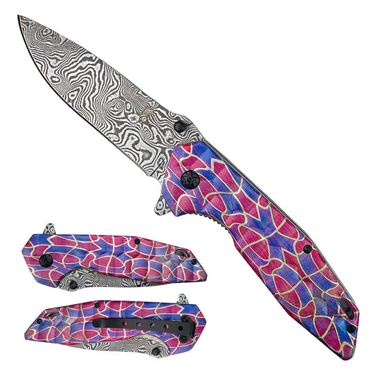 Falcon 8 1/2" Damascus Spring Assisted Pocket Knife