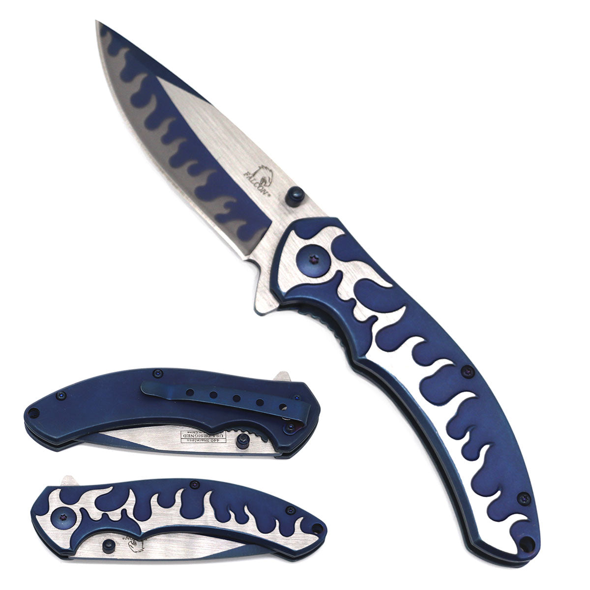 Falcon 8" Blue Stainless Blade Spring Assisted Knife