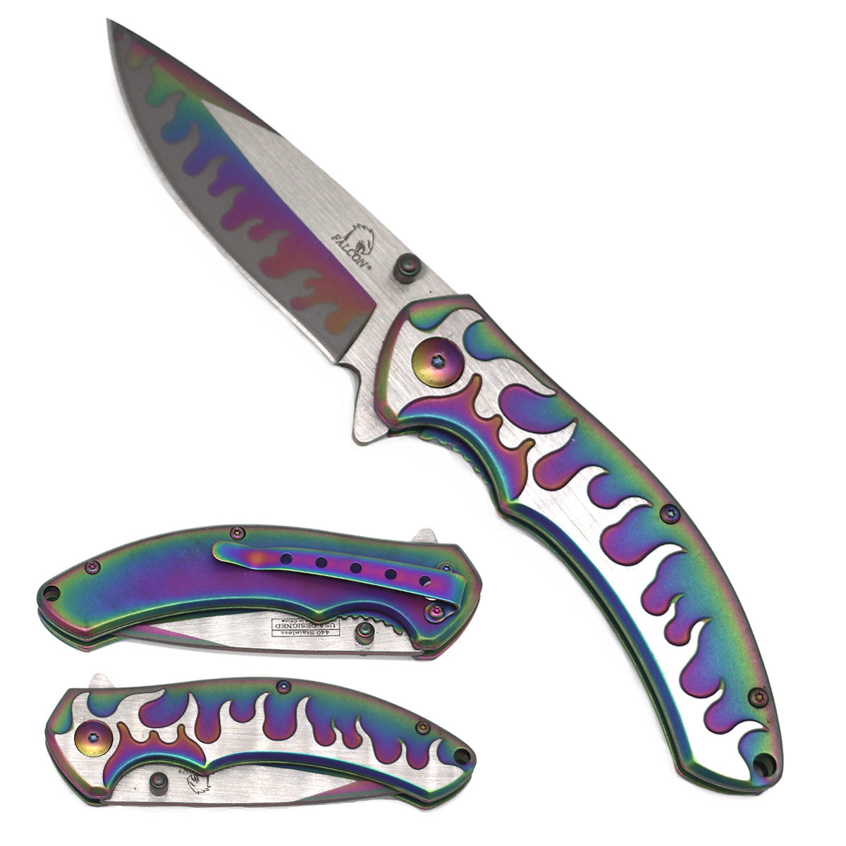 Falcon 8" Rainbow Stainless Blade Spring Assisted Knife