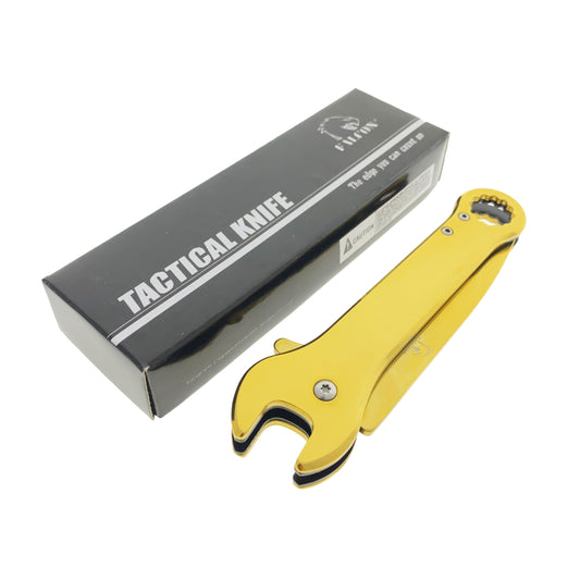 Falcon 7.75" Gold Spring Assisted Knife with 12 mm Wrench Function