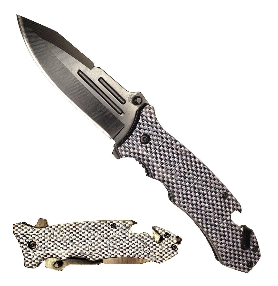 8.25" Spring Assisted Knife Carbon Fiber ABS on Handle