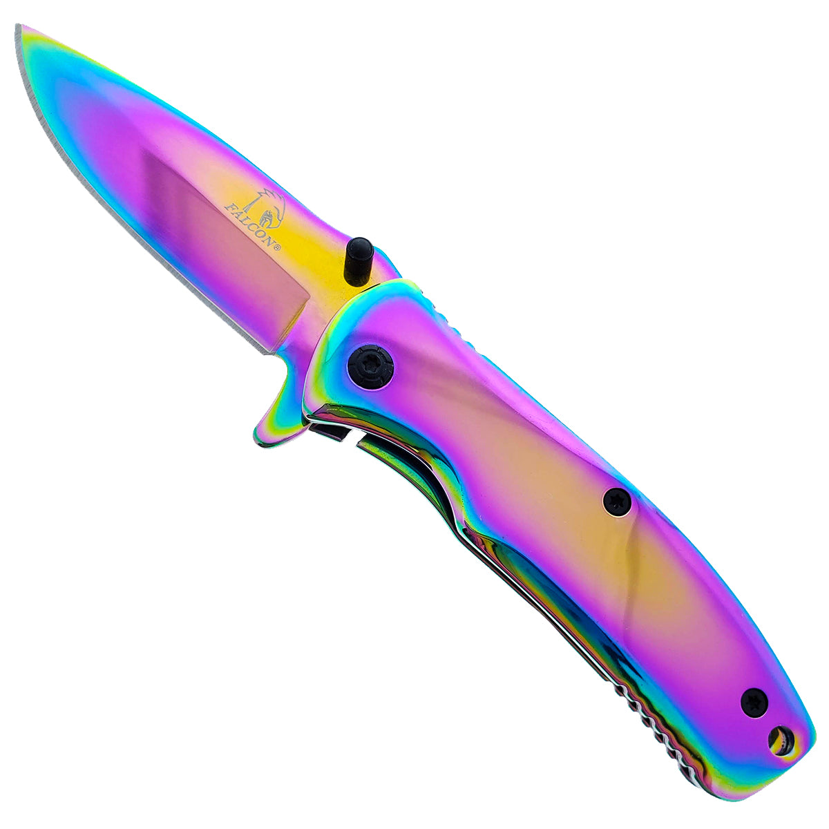 Falcon 6.5" Rainbow Pocket Knife - Textured Handle
