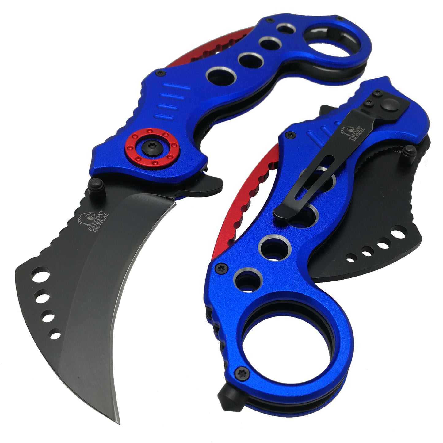 Falcon 7 1/2" Overall Blue and Red Blade Pocket Knife