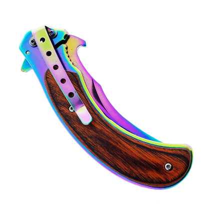 Falcon 8.25" Spring Assisted Pocket Knife Wood Acrylic Handle w/ Belt Clip