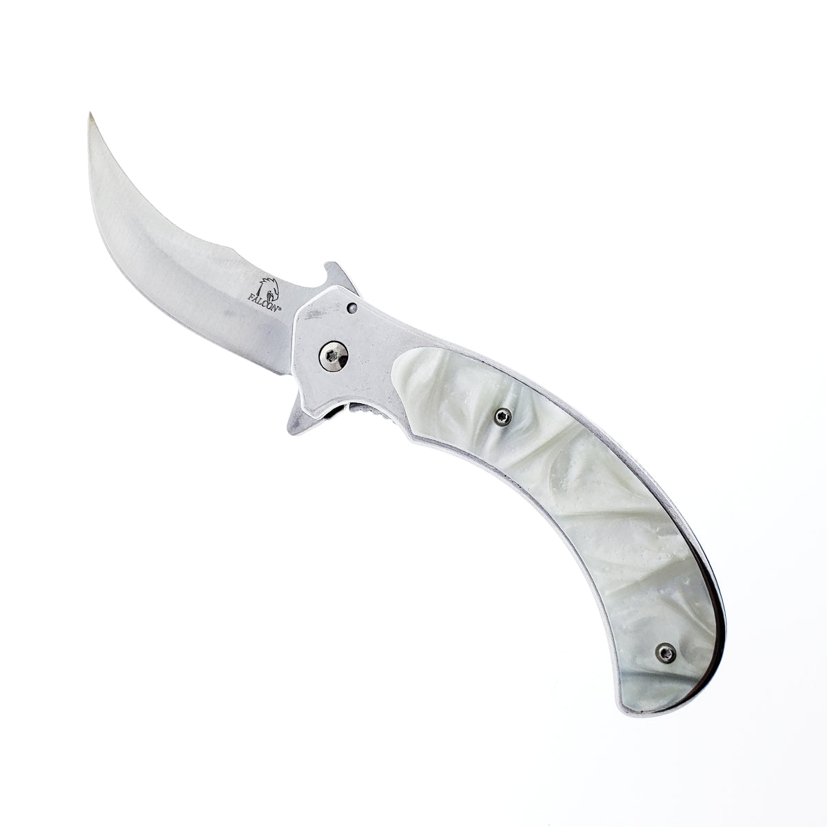 Falcon 8.25" Spring Assisted Pocket Knife White Acrylic Handle w/ Belt Clip