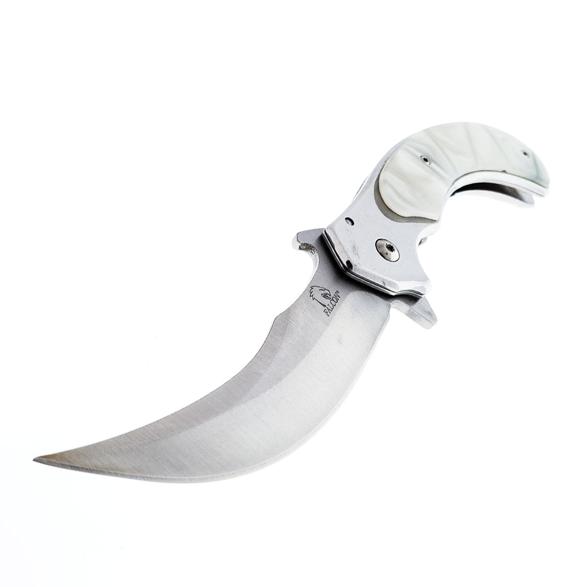 Falcon 8.25" Spring Assisted Pocket Knife White Acrylic Handle w/ Belt Clip