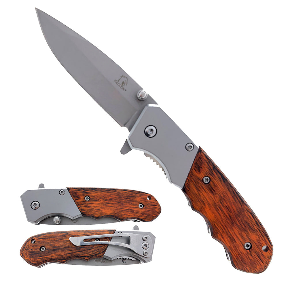 Falcon 6 7/8" Spring Assisted Pocket Knife Wood Handle