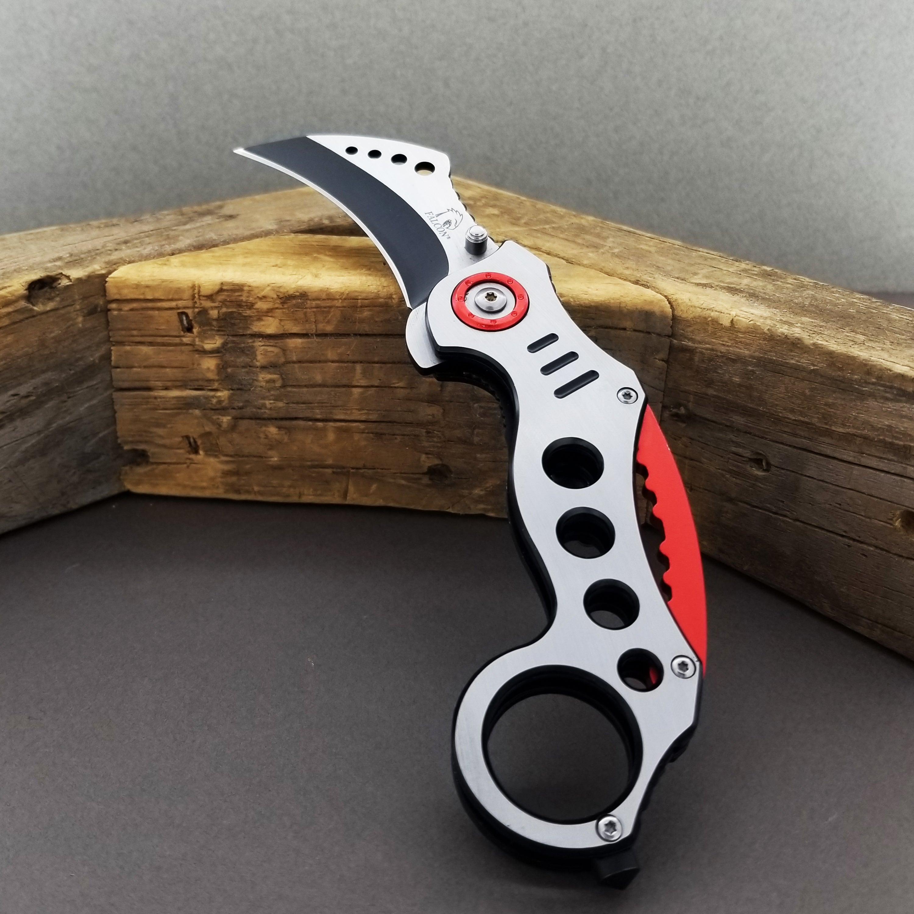 Wholesale Falcon Knives - Falcon Red 8" Spring Assisted Karambit Knife