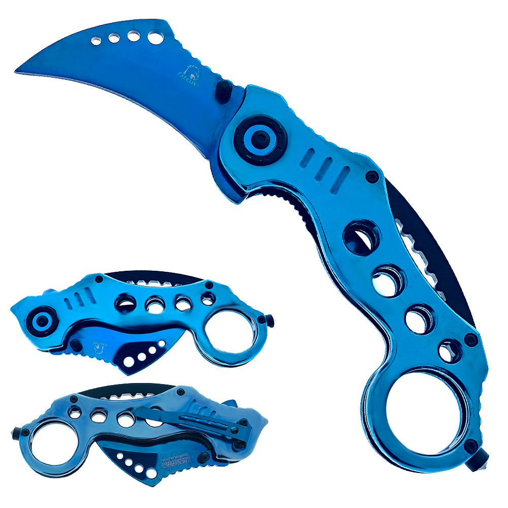 Falcon 7.5" Overall Blue Spring Assisted Karambit Knife