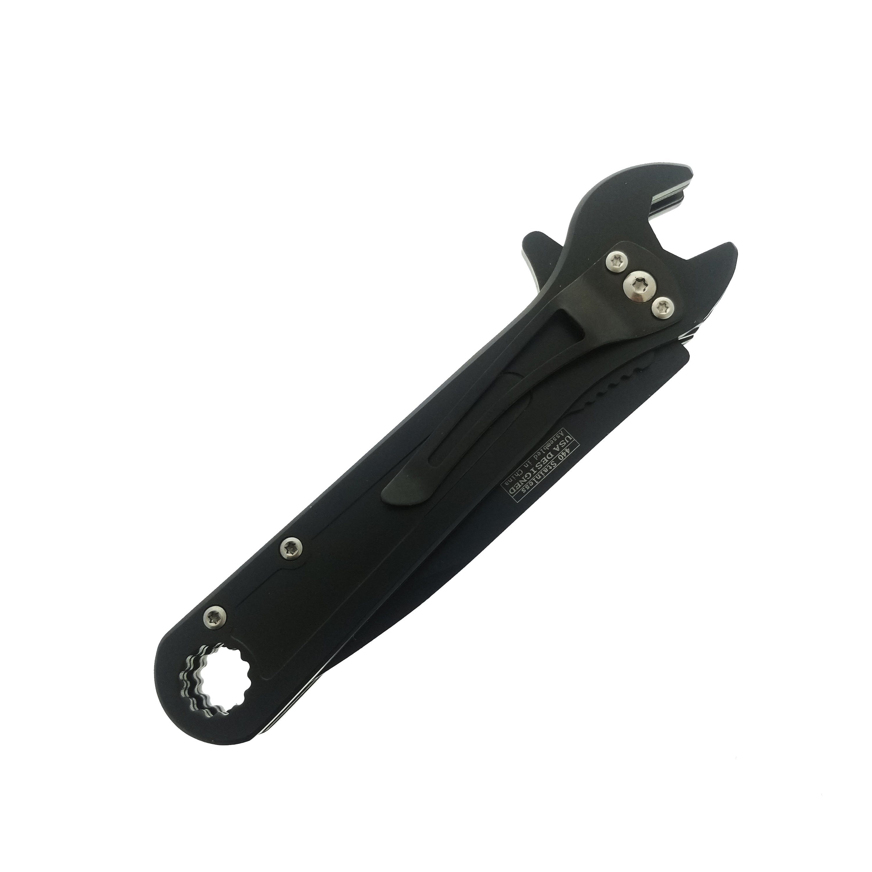 Falcon 8.25" Overall Spring Assisted Knife Adjustable Wrench Handle Black