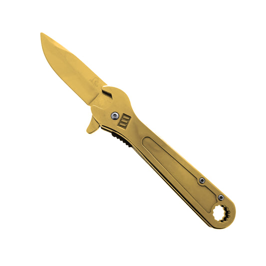 Falcon 5" Gold Adjustable Wrench Handle Spring Assisted Knife