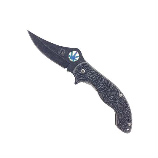 Falcon 7.5" Spring Assisted Knife w/ Black ABS Marijuana Design