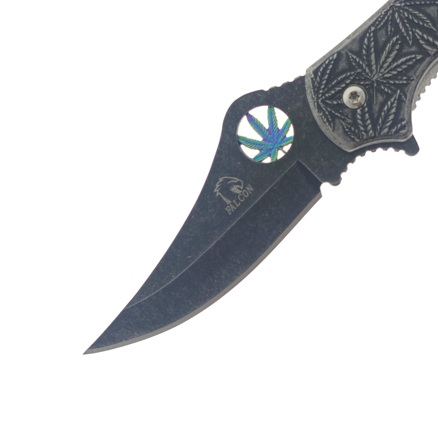 Falcon 7.5" Spring Assisted Knife w/ Black ABS Marijuana Design