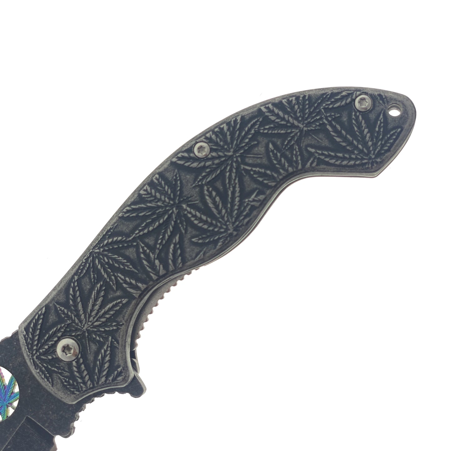 Falcon 7.5" Spring Assisted Knife w/ Black ABS Marijuana Design