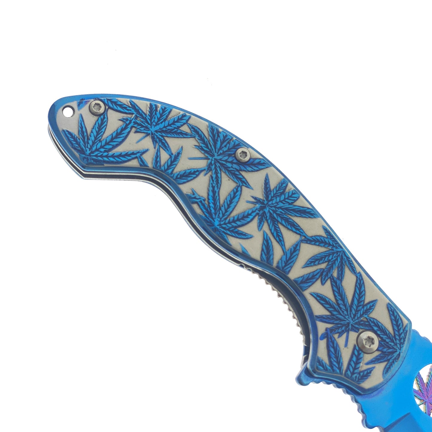 Falcon 7.5" Spring Assisted Knife w/ Blue ABS Marijuana Design