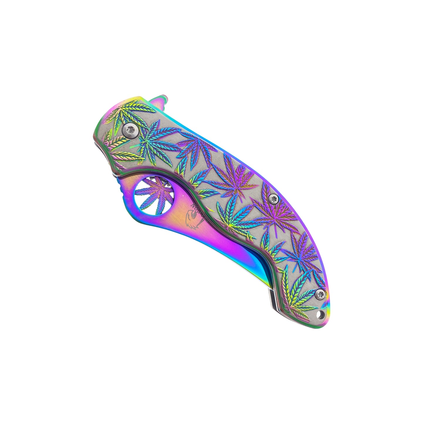 Falcon 7.5" Spring Assisted Knife w/ Rainbow ABS Marijuana Design