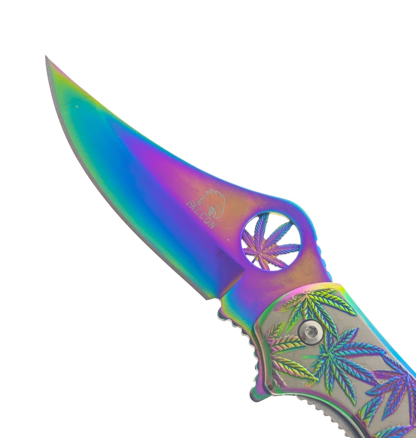 Falcon 7.5" Spring Assisted Knife w/ Rainbow ABS Marijuana Design