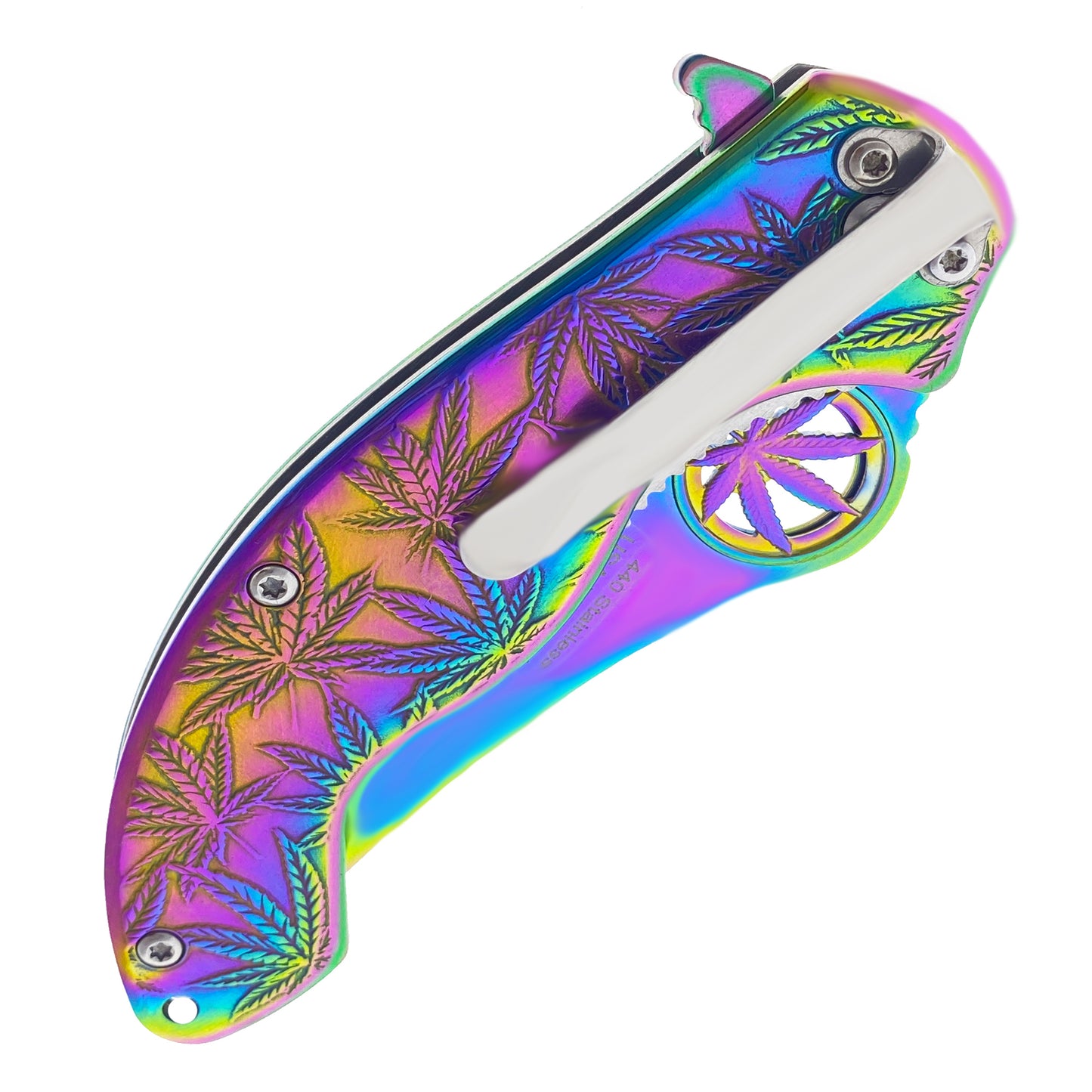 Falcon 7.5" Spring Assisted Knife w/ Rainbow ABS Marijuana Design