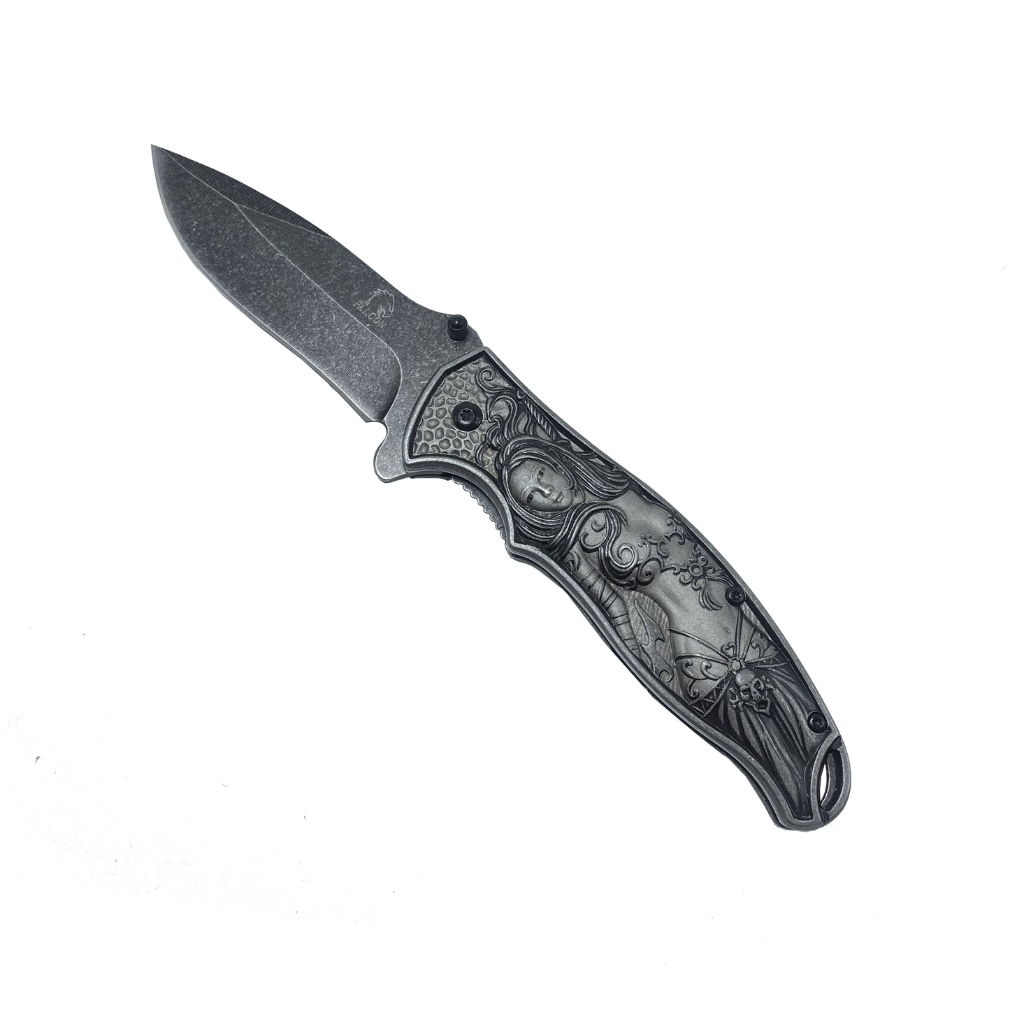 Falcon 8 1/4” Spring Assisted Knife w Black 3D Mermaid