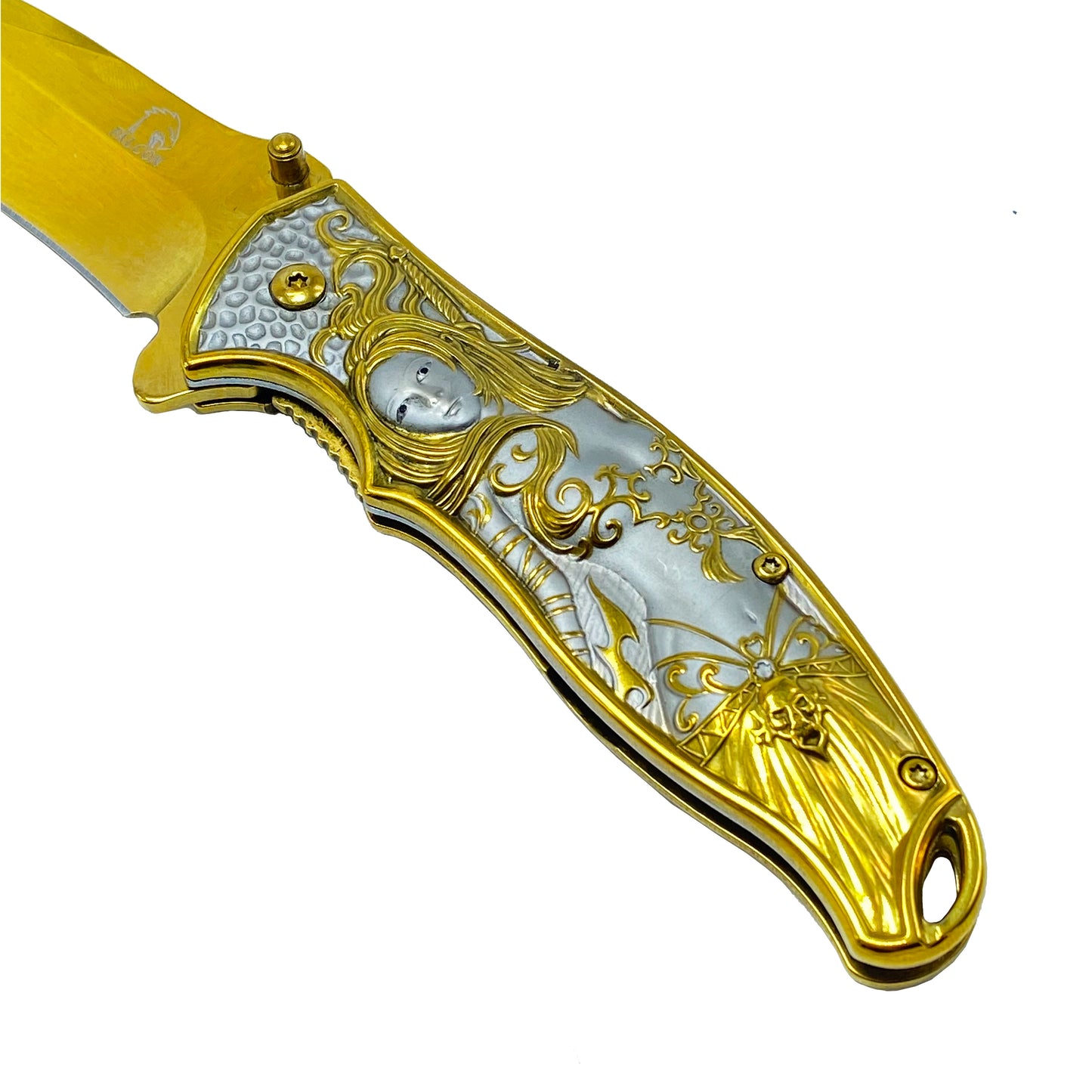 Falcon 8 1/4” Spring Assisted Knife w Gold 3D Mermaid