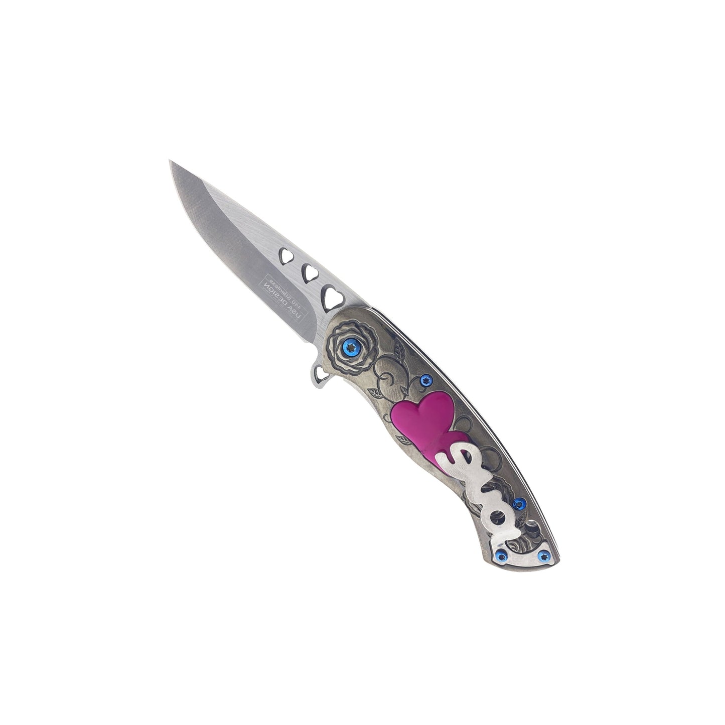 Falcon 7" Overall in Length Gray Handle w/ Pink Heart