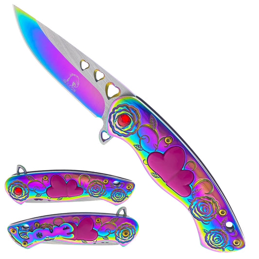 Falcon 7" Overall in Length Rainbow Handle w/ Pink Heart