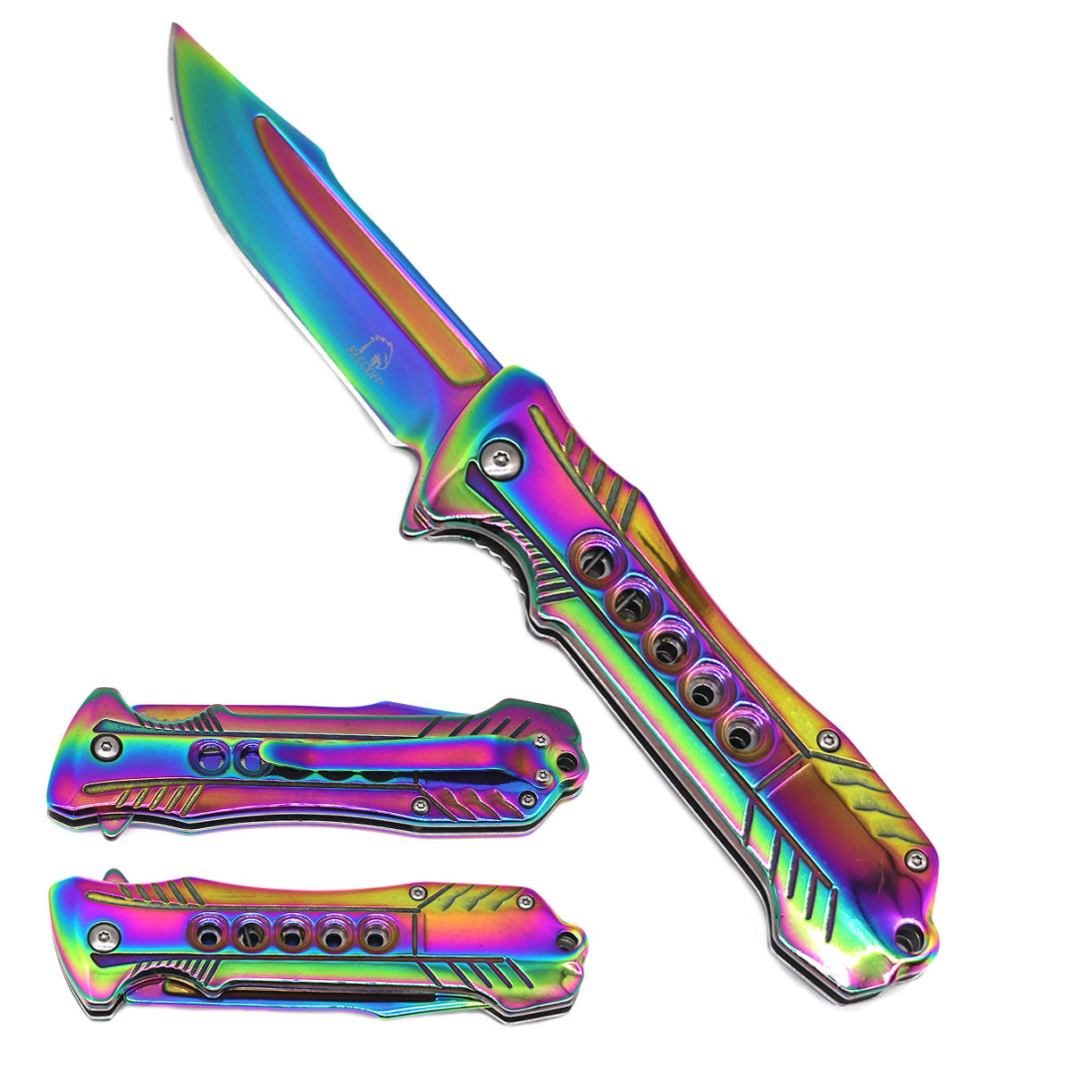 Falcon 7.75" Overall Semi-Automatic Rainbow Spring Assisted Knife
