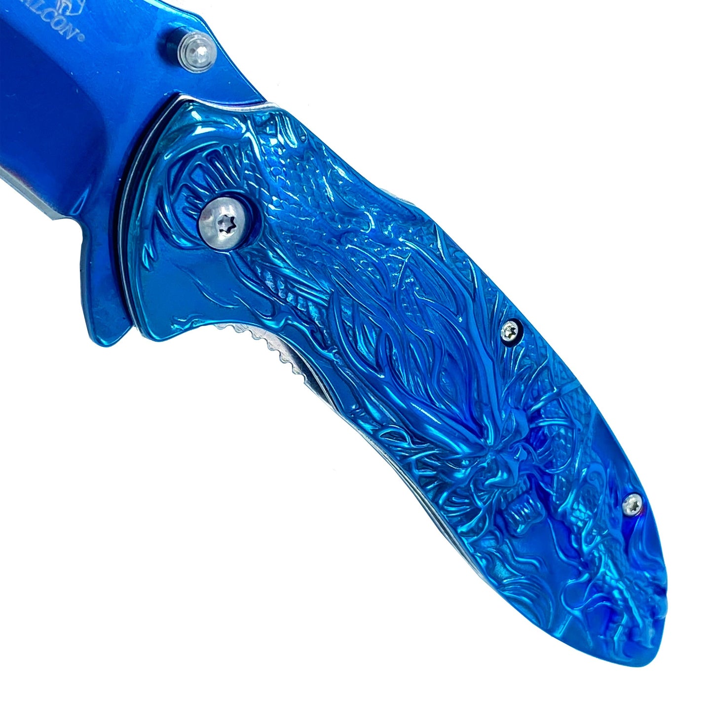 3" Blue Titanium Blade 4.75" Blue Steel Handle