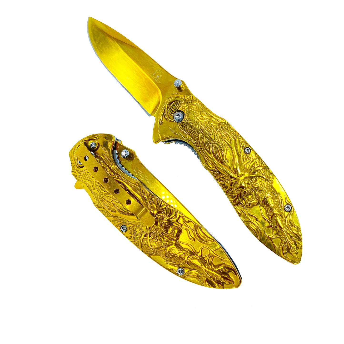 3" Gold Titanium Blade 4.75" Gold Steel Handle