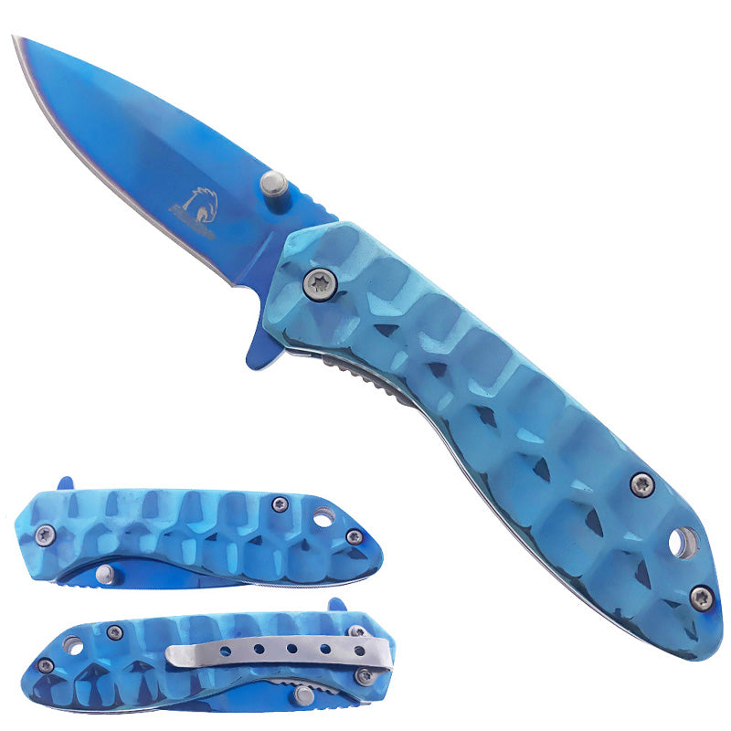 Falcon 6.5" Blue Pocket Knife - Textured Handle