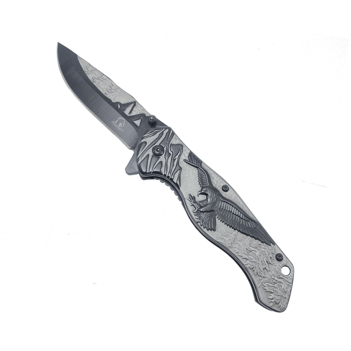 8-Inch Spring-Assisted Knife, Gray & Black Eagle Design | KS3778BK