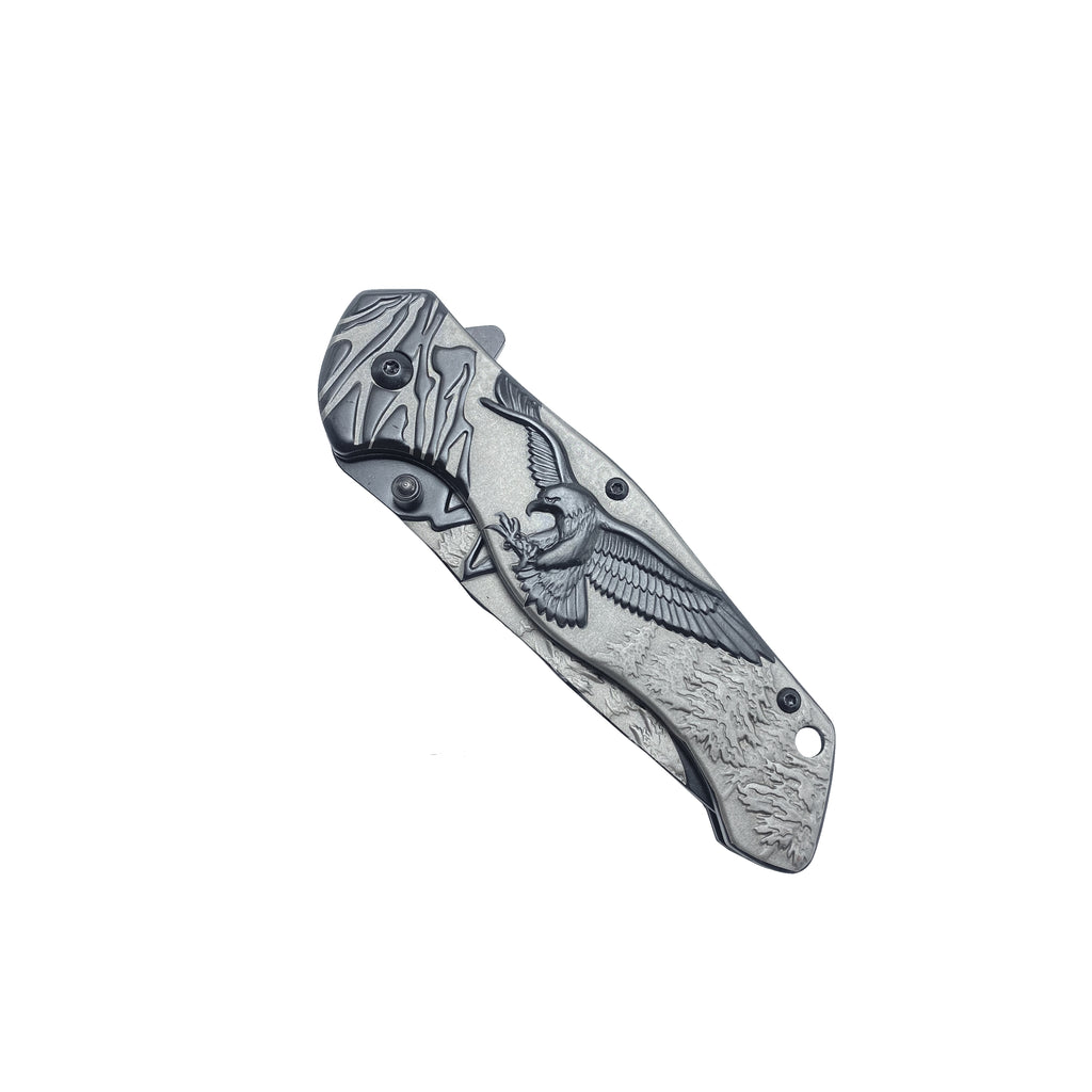 8-Inch Spring-Assisted Knife, Gray & Black Eagle Design | KS3778BK
