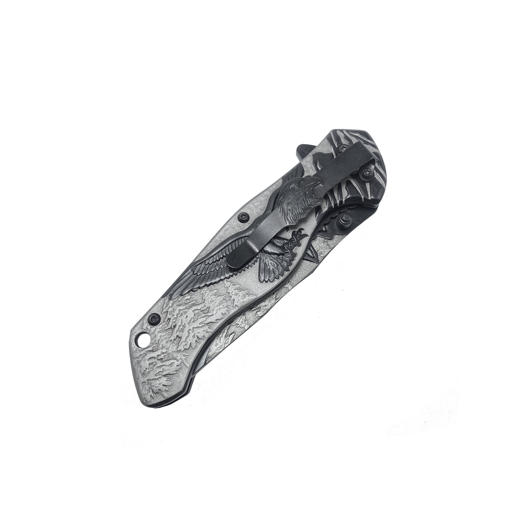 8-Inch Spring-Assisted Knife, Gray & Black Eagle Design | KS3778BK