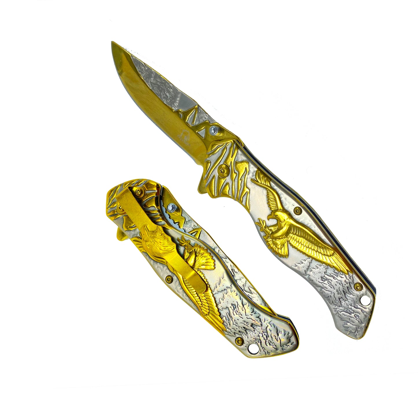 8 1/4" Overall Knife w Silver/Gold Eagle Design